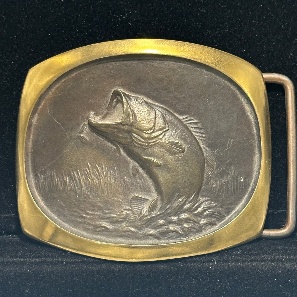 Vintage 1978 SL Knight Solid Bronze Largemouth Bass Fishing Belt Buckle USA